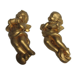 Bosson Chalkware Legend Little Angel Cherub Figurines Lyre Harp Boy and Girl VTG